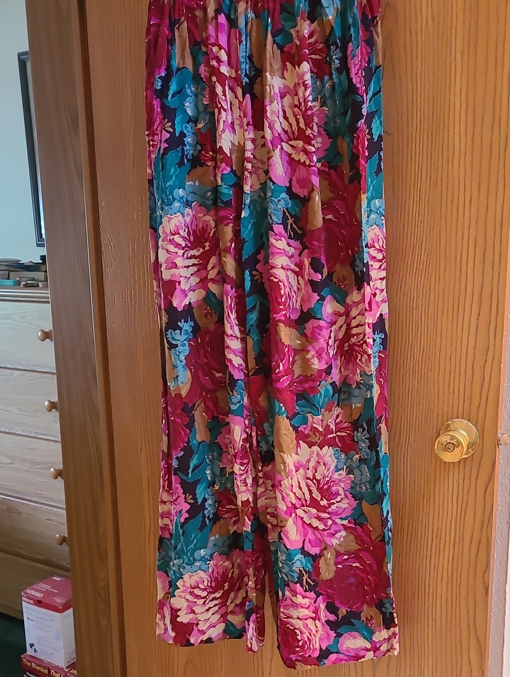 Floral Wide Leg Pants in Pink, Teal & Brown
